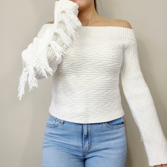Rachel Roy Off The Shoulder Cropped Fringe Sweater - Picture 3 of 15